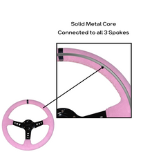 Load image into Gallery viewer, Suede Deep Dish Heart Release Steering Wheel Custom Shift