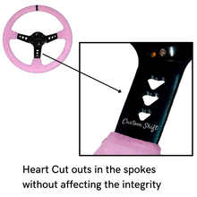 Load image into Gallery viewer, Suede Deep Dish Heart Release Steering Wheel Custom Shift