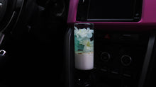 Load image into Gallery viewer, 4 Inch Cylinder with Teal and White Flowers and a White Base