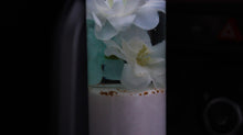 Load image into Gallery viewer, 4 Inch Cylinder with Teal and White Flowers and a White Base