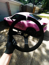 Load image into Gallery viewer, Suede Deep Dish Heart Release Steering Wheel Custom Shift