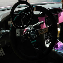 Load image into Gallery viewer, Suede Deep Dish Heart Release Steering Wheel Custom Shift