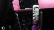 Load image into Gallery viewer, Cylinder shift knob with mulit-colored flowers and a lavender base