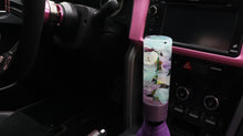 Load image into Gallery viewer, Cylinder shift knob with mulit-colored flowers and a lavender base