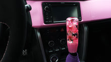 Load image into Gallery viewer, hex shift knob with pink flowers and a glittery pink base Custom Shift