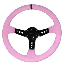 Load image into Gallery viewer, Suede Deep Dish Heart Release Steering Wheel Custom Shift