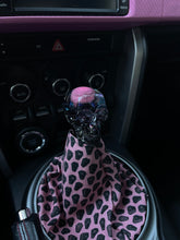 Load image into Gallery viewer, Skull shift knob with pink brain and glitter base Custom Shift