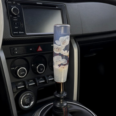 Shift Knob with White Flowers and a White Sparkly Base Custom Shift