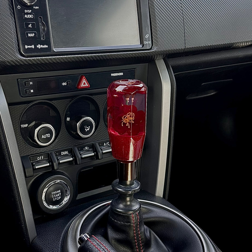 Shift Knob with Red Flowers and a Red Sparkly Base Custom Shift