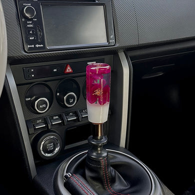 Shift Knob with Pink/Purple Flowers and a White Sparkly Base Custom Shift