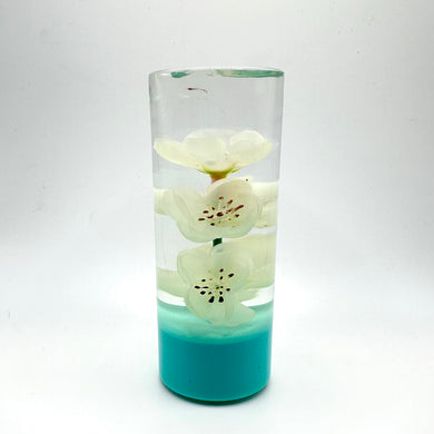 White Cherry Blossoms Shift Knob with a Teal Base Custom Shift