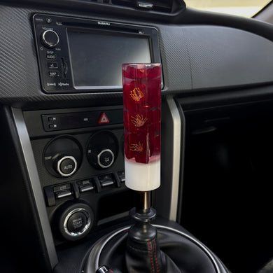 Shift Knob with Red Flowers and a White Base Custom Shift