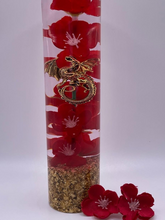 Load image into Gallery viewer, gold dragon pin, red flowers and a gold flake base Custom Shift
