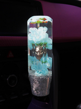 Load image into Gallery viewer, Silver oni masks, light blue flowers and silver flake base Custom Shift
