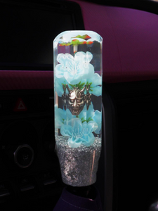 Silver oni masks, light blue flowers and silver flake base Custom Shift