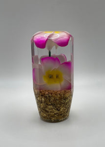 Plumeria Flowers with a Gold Flake Base Shift Knob Custom Shift