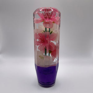 6" Shift knob with pink and white sakuras with a glitter purple base