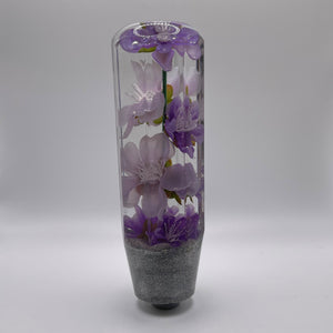 6" Shift knob with purple sakuras and a silver holographic base