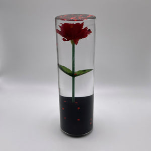 7" Shift knob with a red rose, red heart glitter and a black base