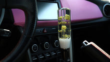 Load image into Gallery viewer, Handmade Resin Shift Knob with a white base and REAL yellow flowers Custom Shift
