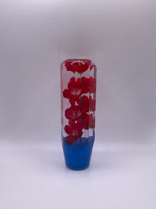 Red Cherry Blossoms with a Blue Base Shift Knob Custom Shift