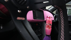 hex shift knob with pink flowers and a glittery pink base Custom Shift
