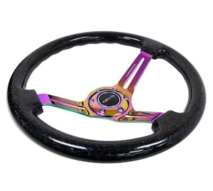 NRG- Reinforced Steering Wheel with Slotted Neo Chrome Spokes and a Multi-Colored Flake Grip
