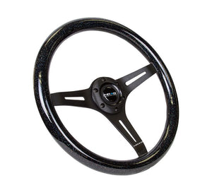 NRG- Wood Grain Steering Wheel 3 Black Spokes with Black Sparkle Grip