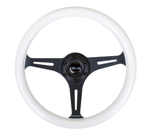 NRG Steering Wheel with Black Spokes and a White Glowing Grip