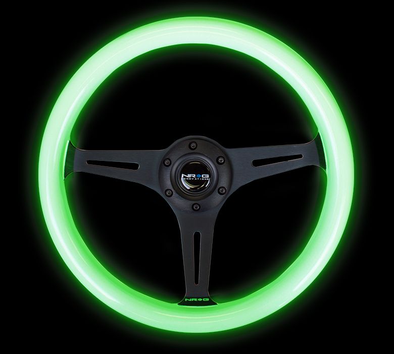NRG Steering Wheel with Black Spokes and a White Glowing Grip