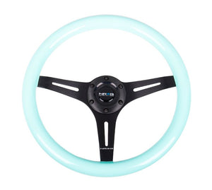 NRG- Wood Grain Steering Wheel Black Spoke with Mint Grip
