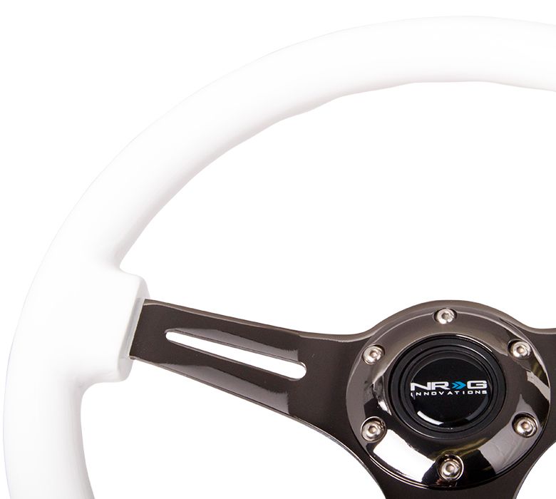 NRG Steering Wheel with Metallic Black Spokes and a White Grip