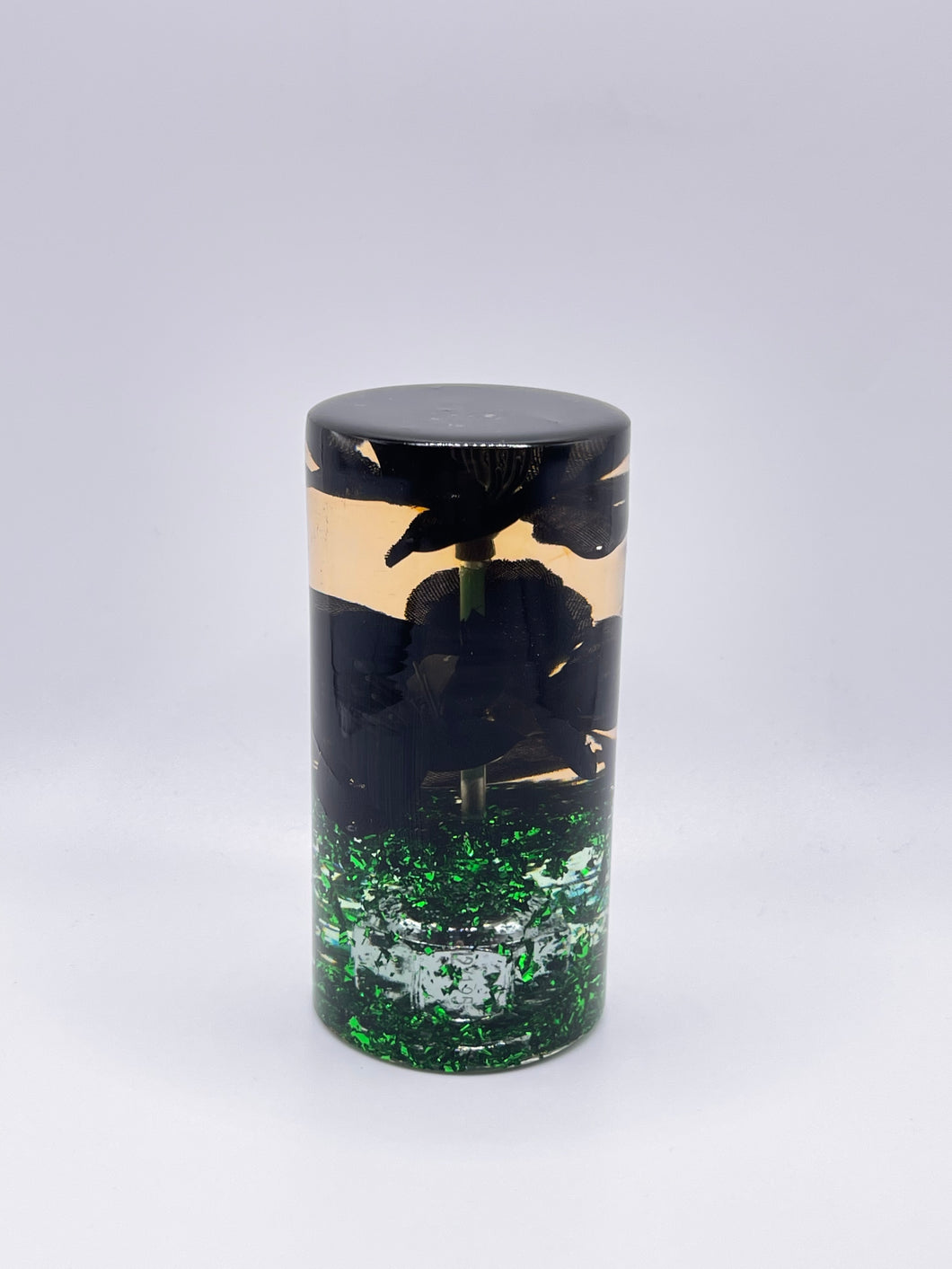 Black flowers with a green flake base cylinder shift knob Custom Shift