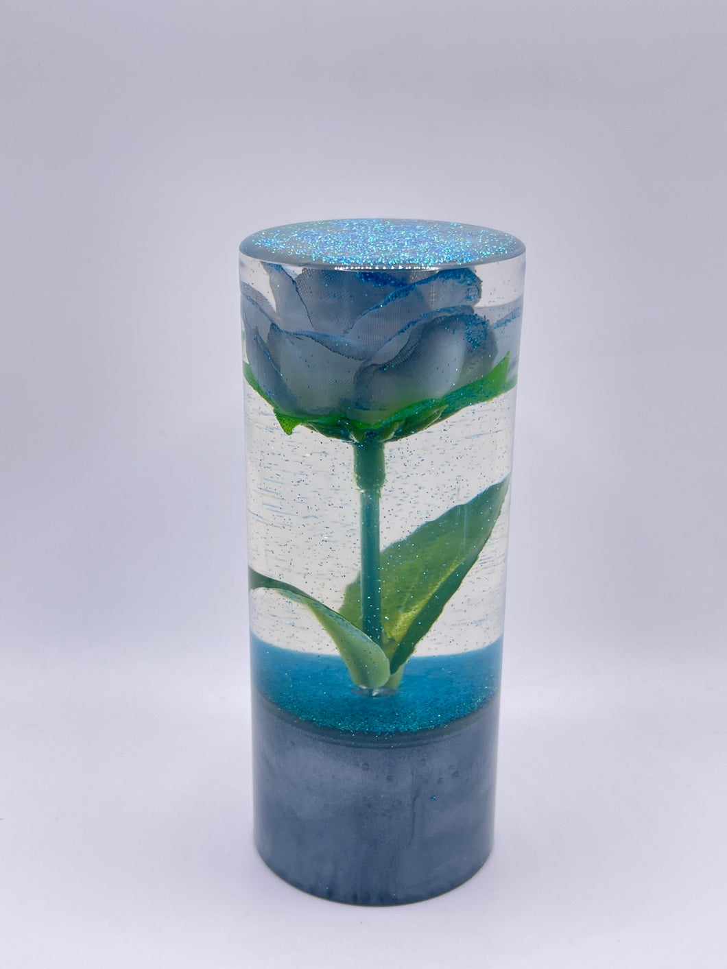 Blue/grey Rose with Blue Glitter Cylinder Shift Knob Custom Shift