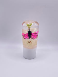 Pink Butterfly with white flowers Cylinder Shift Knob Custom Shift