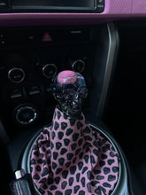 Load image into Gallery viewer, Skull shift knob with pink brain and glitter base Custom Shift
